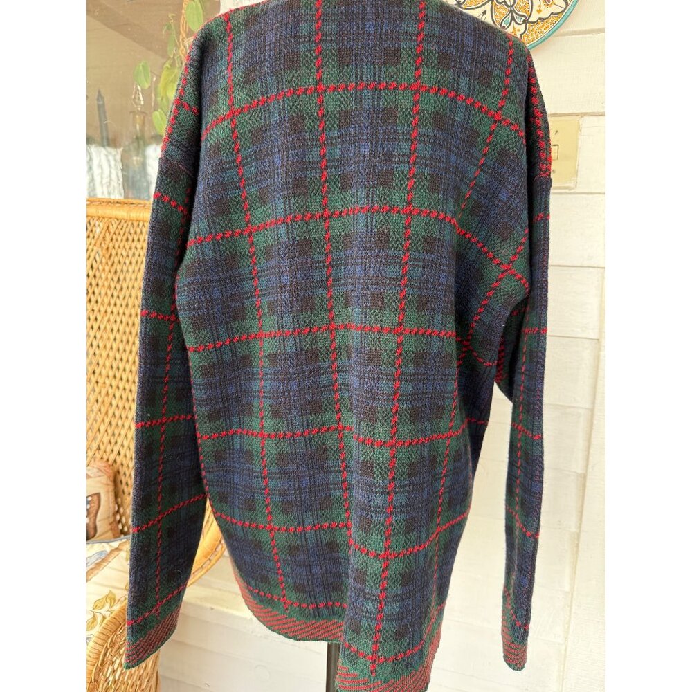 Vintage 80's Pendleton Womens Wool Plaid Cardigan Sweater Red Blue Green XL - Picture 2 of 13